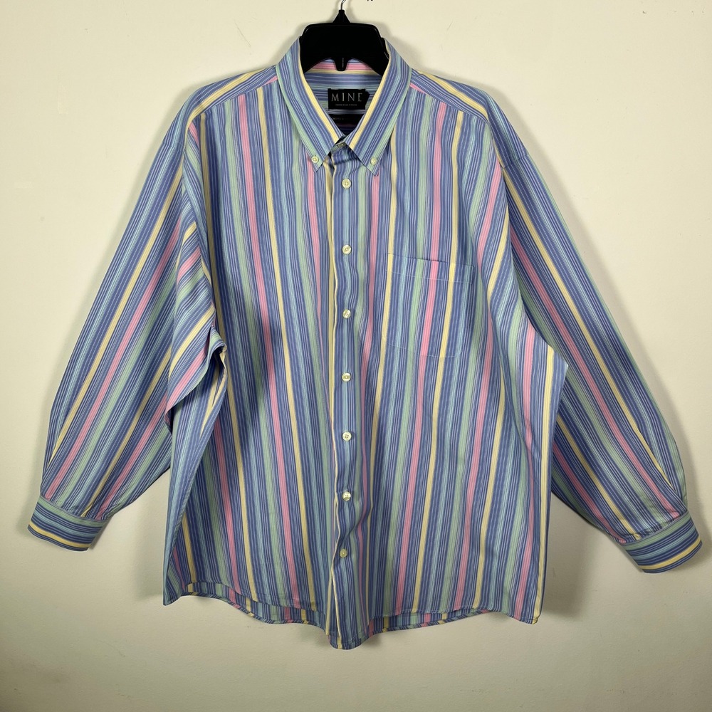 Mine London-Milan-New York Striped Button Down Shirt XXL Two Ply Milano Poplin